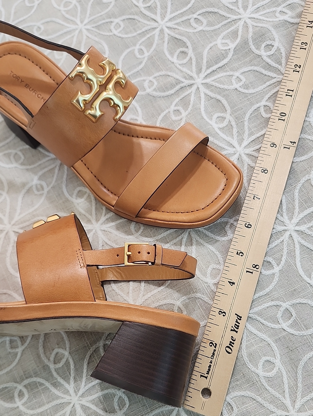 Tory Burch Eleanor Heel Leather Sandals Size 8 - Picture 12 of 14